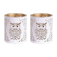 Aroma White & Gold Owl 2 Tealight & Votive Holder Set Extra Image 1 Preview